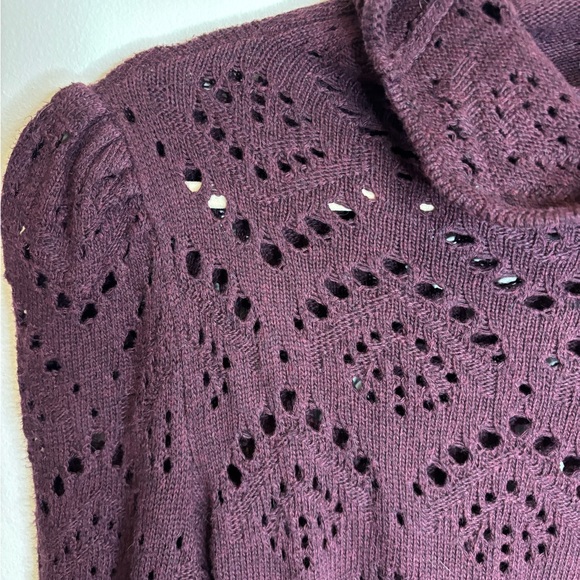 Free People Shoot From The Heart Plum Turtleneck Sweater Bell Sleeve Boho sz M - Picture 10 of 13